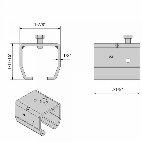 Drawing with dimensions of our Stainless steel welding mounting sleeve for SLID’UP 2000 - 440 lbs