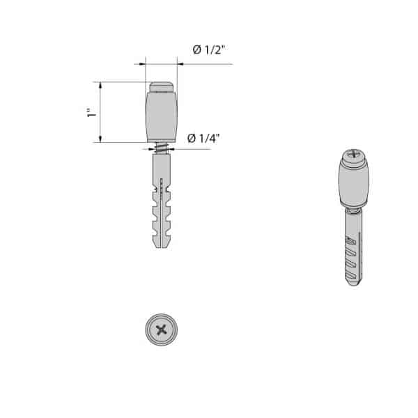 Drawing with dimensions of our nylon roller guide on screw anchor for SLID'UP 2000