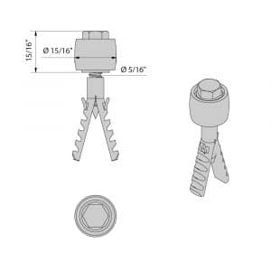 Drawing with dimensions of our Brass roller guide on screw anchor for sLID'UP 2000