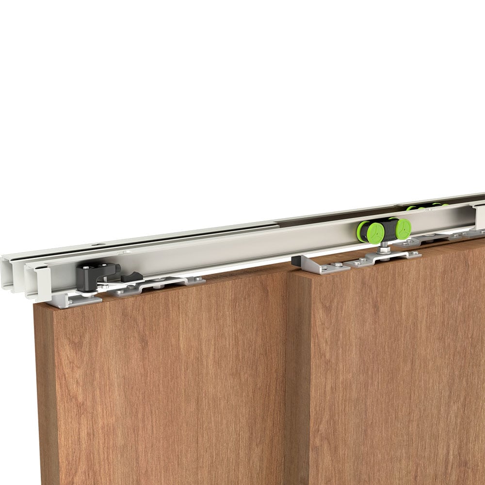 Mounting picture of our SLID'UP 2500 for 2 sliding telescopic doors - Opening