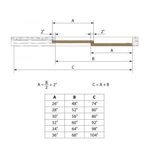 Drawing with dimensions of our roller kit for telescopic doors SLID'UP 2500 for 2 doors , opening on the right