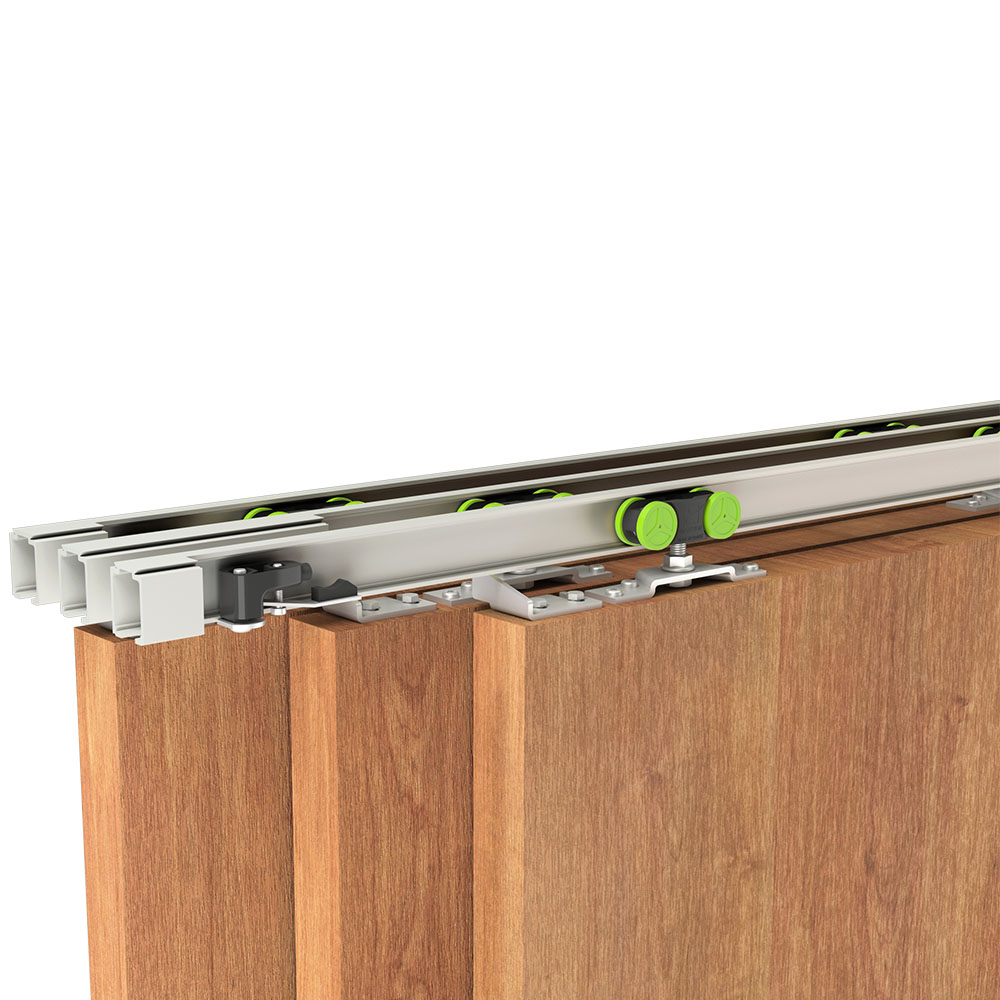 Mounting picture of our SLID'UP 2500 for 3 sliding telescopic doors - Opening from right to left