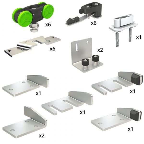 Quantity of items in our roller kit for telescopic doors SLID'UP 2500 for 3 doors , opening on the right