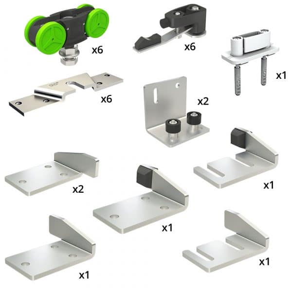 Quantity of items in our roller kit for telescopic doors SLID'UP 2500 for 3 doors , opening on the left