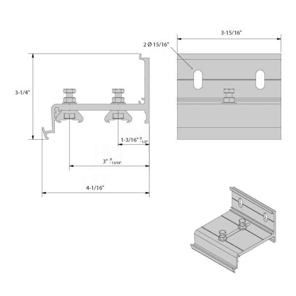 Drawing with dimensions of our wall mounting bracket for telescopic doors for SLID'UP 2500