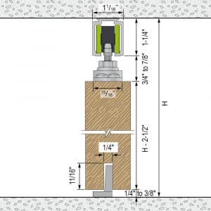 Drawing with dimensions of our complete kit SLID'UP 1000 for door up to 90 lbs