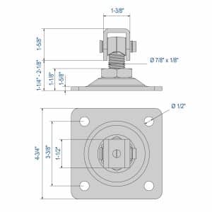 Drawing with dimensions of our hinge on screw-on plate with screw-on clevis M22