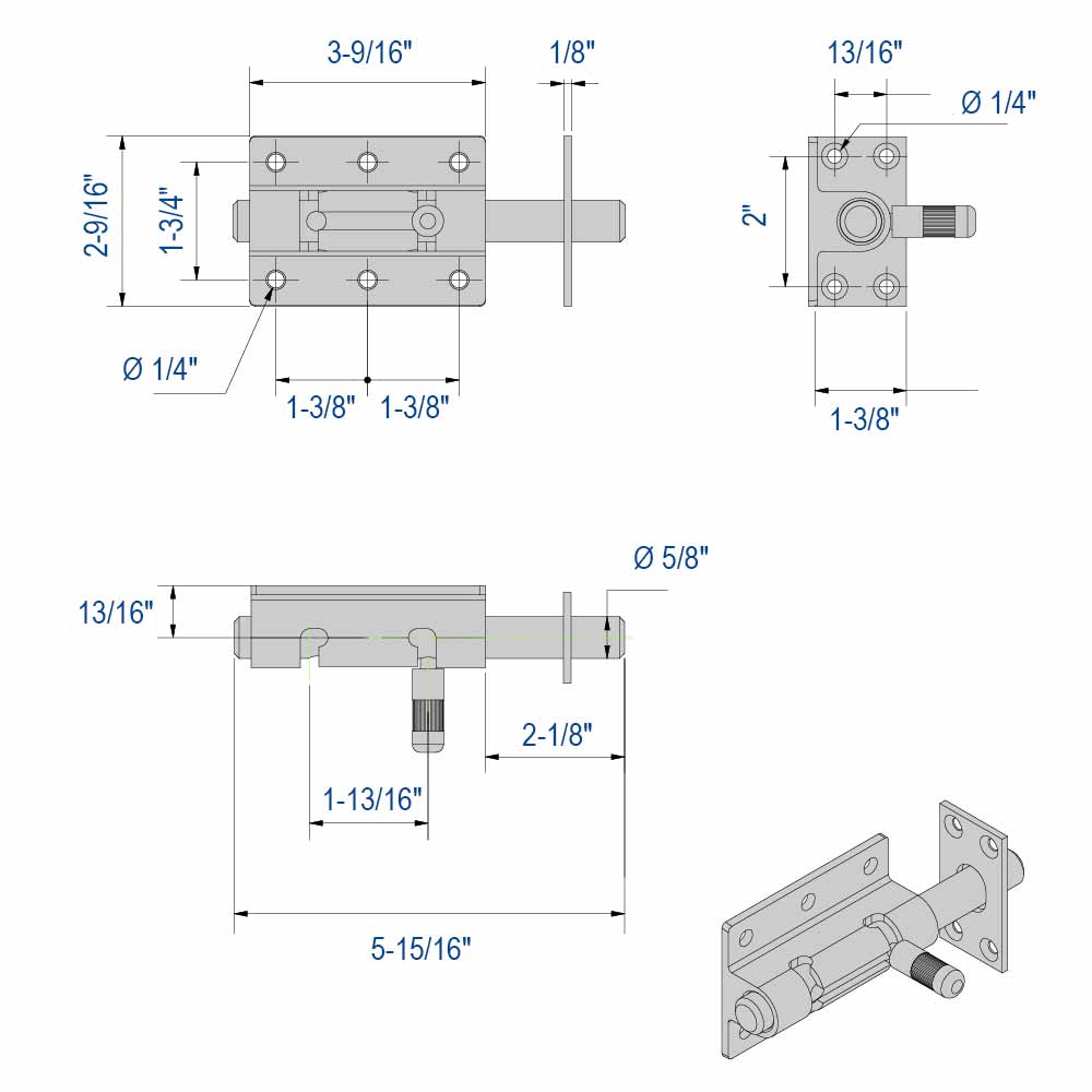 Drawing with dimensions of our Reinforced barrel bolt with padlock holder