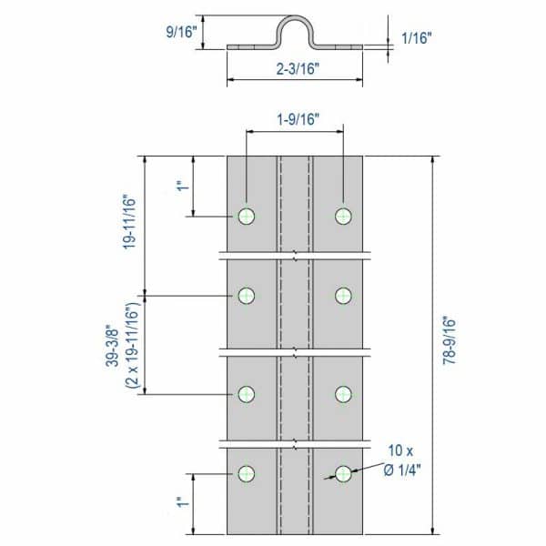 Drawing with dimensions of our galvanized steel track for sliding gate
