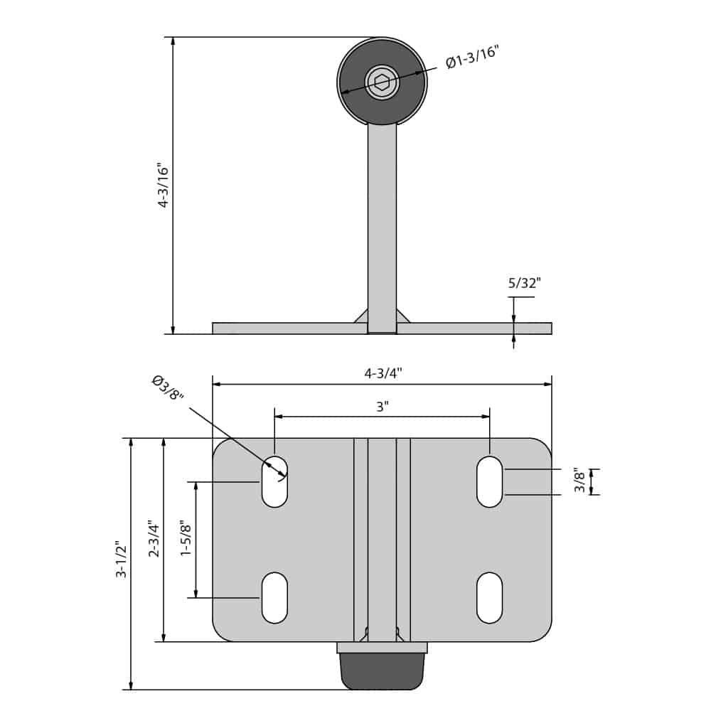 Drawing with dimensions of our galvanized steel stopper for sliding gates